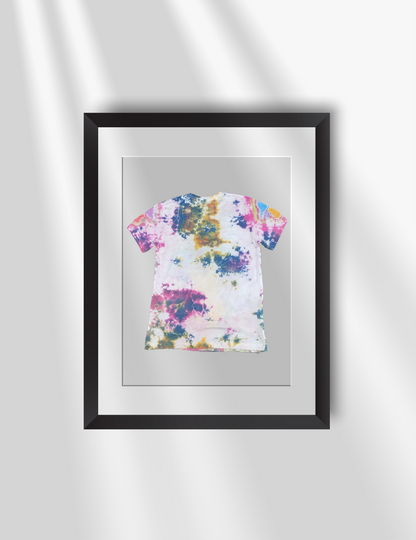 Schleepwear Tye Dye Lysergaeus Tshirt back inside a picture frame.